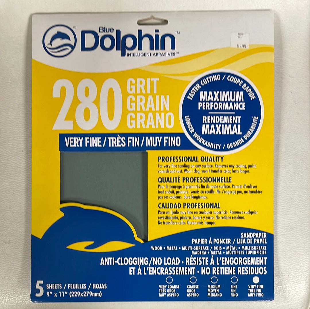 Blue Dolphin Intelligent Abrasives - 5 sheets 9"x11" - 280 Grit