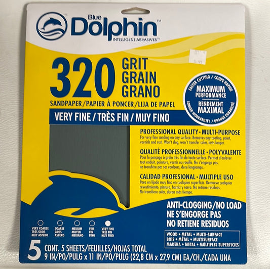 Blue Dolphin Intelligent Abrasives - 5 sheets 9"x11" - 320 Grit