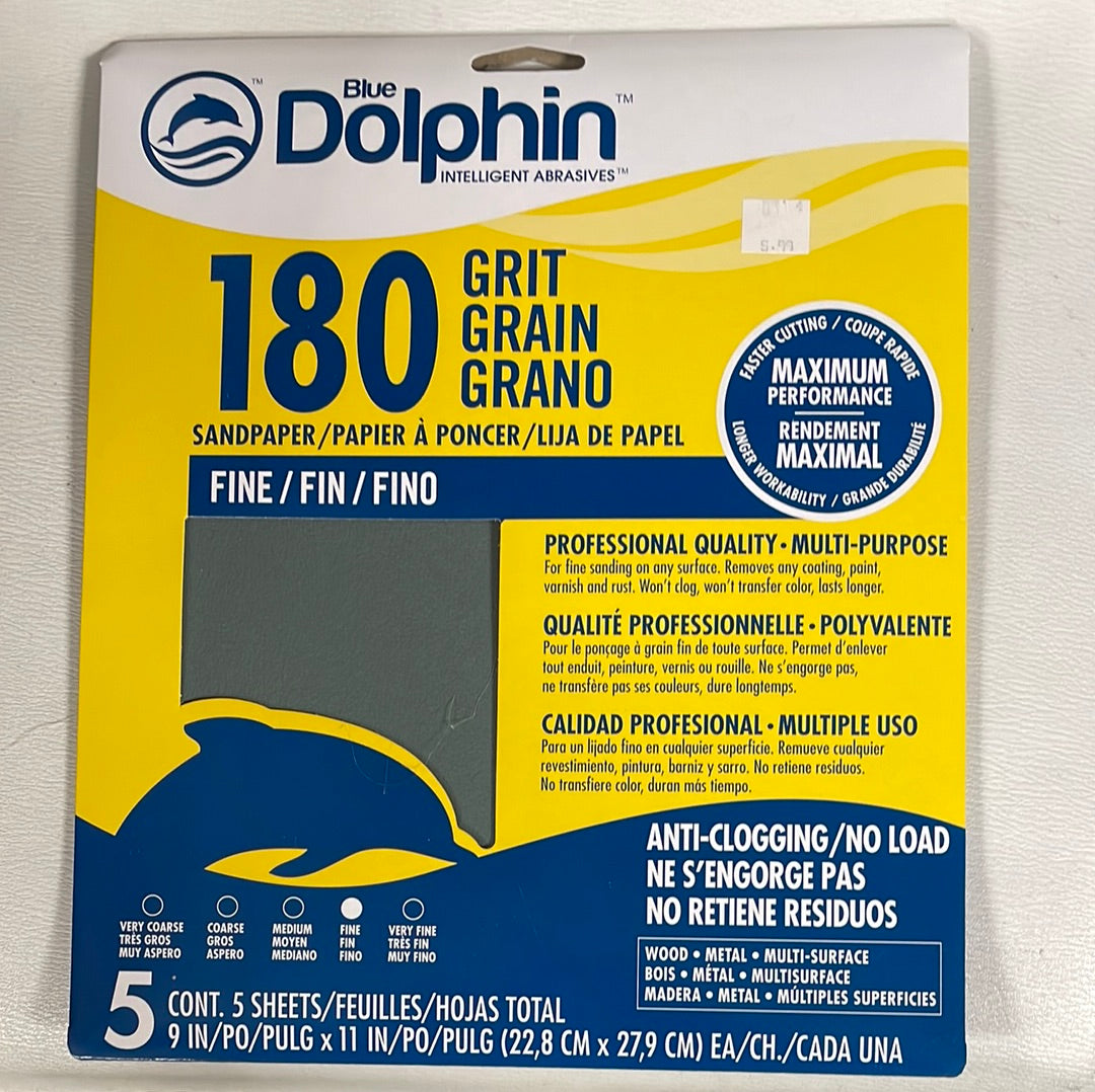 Blue Dolphin Intelligent Abrasives - 5 sheets 9"x11" - 180 Grit