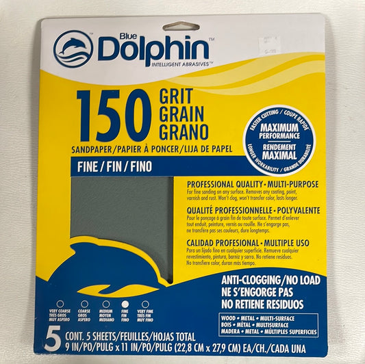 Blue Dolphin Intelligent Abrasives - 5 sheets 9"x11" - 150 Grit
