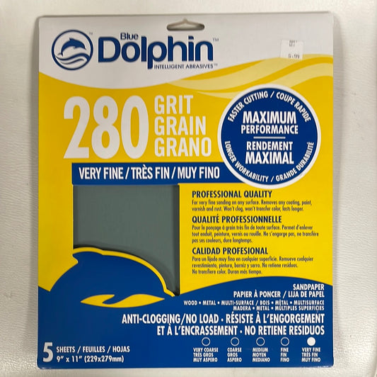 Blue Dolphin Intelligent Abrasives - 5 sheets 9"x11" - 280 Grit