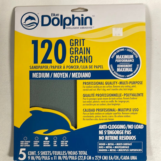 Blue Dolphin Intelligent Abrasives - 5 sheets 9"x11" - 120 Grit