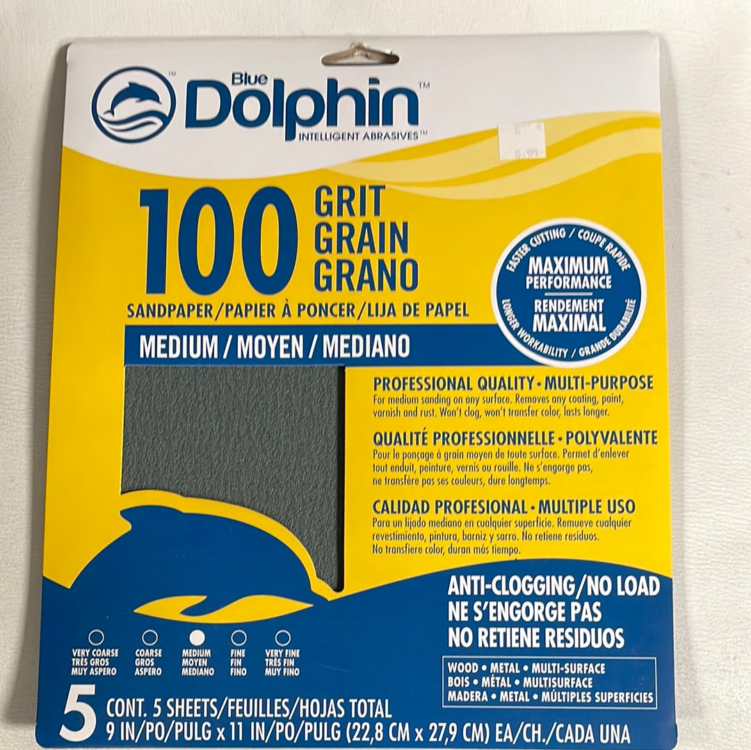 Blue Dolphin Intelligent Abrasives - 5 sheets 9"x11" - 100 Grit